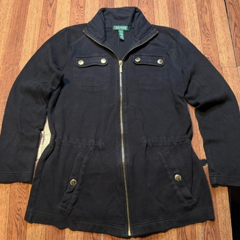 Polo Ralph Lauren Women's‎ Black Preppy Gold Buttoned Double Knit Jacket Medium